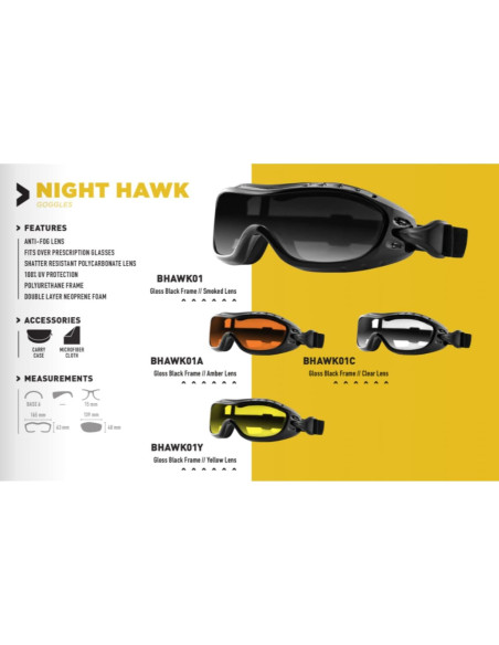 Gafas de Protección Bobster Noche Halcón Lente Amarillo Gafas de Protección Bobster Noche Halcón Lente Amarillo
