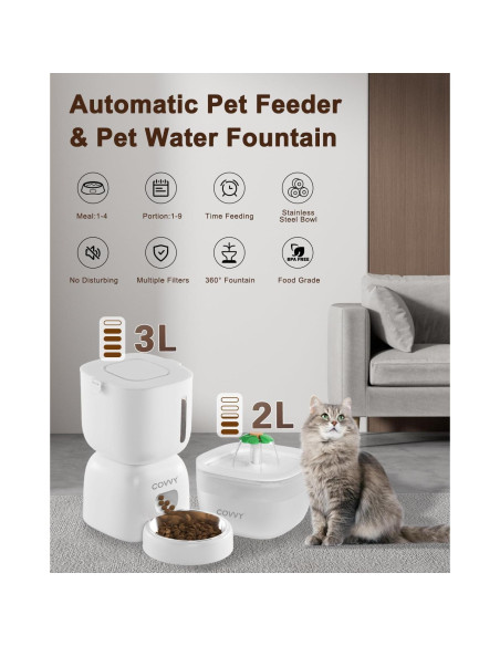 Dispensador Automático de Comida y Agua COVVY 3L LCD Dispensador Automático de Comida y Agua COVVY 3L LCD