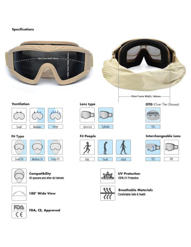 Gafas Tácticas Airsoft SPOSUNE con 3 Lentes Intercambiables