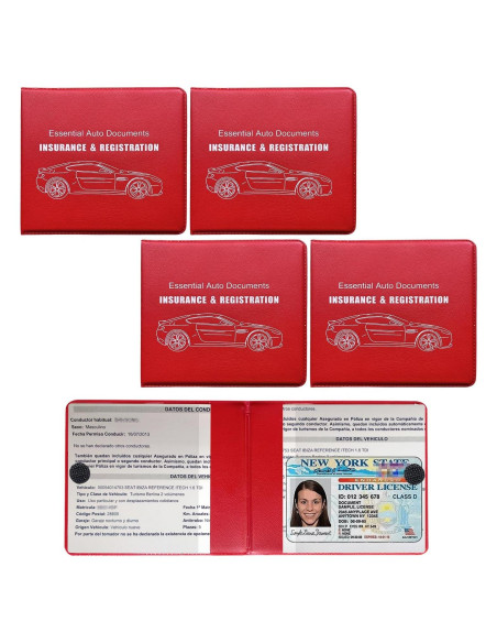 4 Portafolios de Registro y Seguro de Auto Suvnie - Rojo 4 Portafolios de Registro y Seguro de Auto Suvnie - Rojo