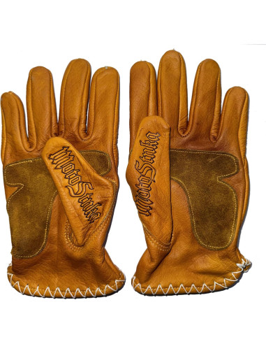 Guantes de motocicleta de cuero yak para hombres - Grande caqui retro