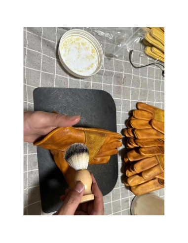 Guantes de motocicleta de cuero yak para hombres - Grande caqui retro