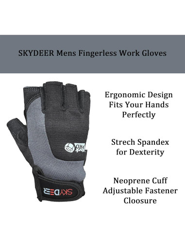 Guantes de Trabajo Sin Dedos SKYDEER - Multi-Deporte, Gris