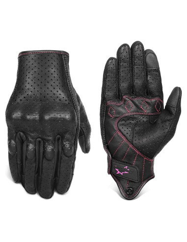 Guantes de Motocicleta Táctiles Superbike G01W Mujer Cuero Negro Rosa