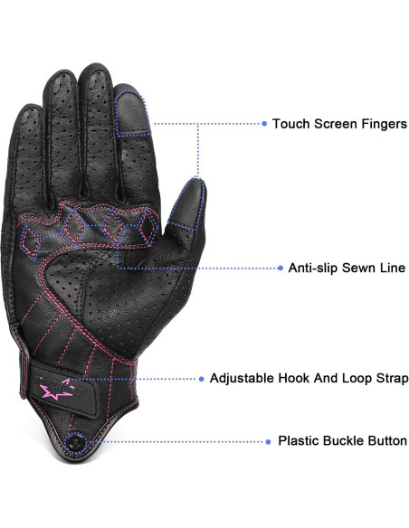 Guantes de Motocicleta Táctiles Superbike G01W Mujer Cuero Negro Rosa Guantes de Motocicleta Táctiles Superbike G01W Mujer Cuero Negro Rosa