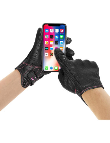 Guantes de Motocicleta Táctiles Superbike G01W Mujer Cuero Negro Rosa