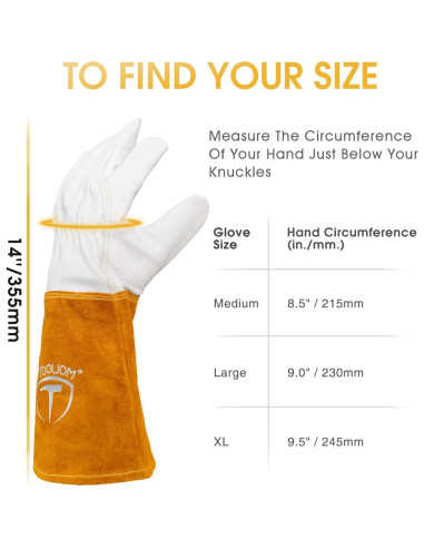 Guantes de soldadura TIG TOOLIOM de piel de cabra 35.56 cm