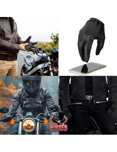 Guantes de Motocicleta Hugger, Cuero Impermeable, Talla Grande