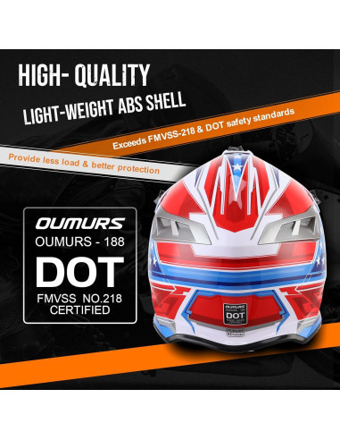 Casco OUMURS DOT Adulto Motocross con Gafas y Guantes XL