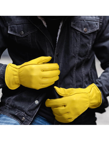 Guantes de motocicleta OZERO de cuero de ciervo - Mediano, Oro