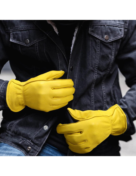 Guantes de motocicleta OZERO de cuero de ciervo - Mediano, Oro Guantes de motocicleta OZERO de cuero de ciervo - Mediano, Oro
