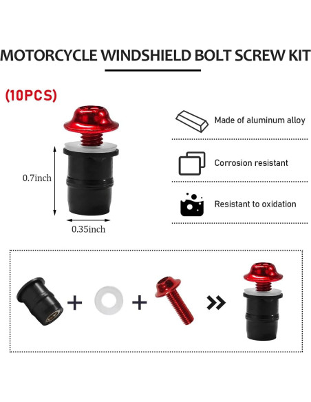 Kit de Tornillos de Parabrisas de Motocicleta KVAEY 10 PCS Rojo Kit de Tornillos de Parabrisas de Motocicleta KVAEY 10 PCS Rojo