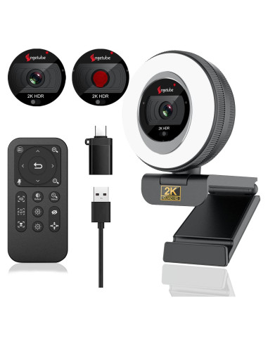 Cámara Web Angetube 863Plus 2K con Luz de Anillo y Control Remoto