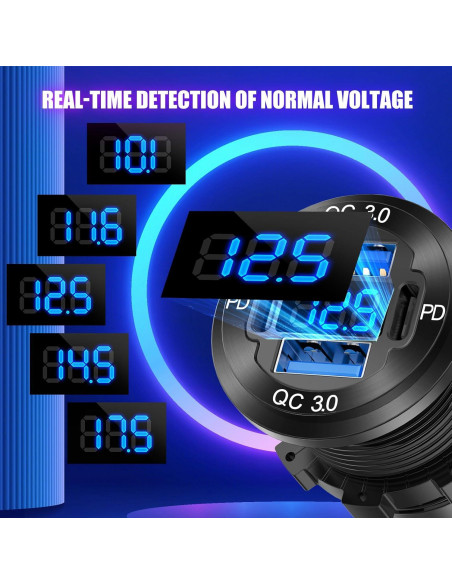 Cargador USB 4 Puertos Hapytrip 12V 78W con Voltímetro LED Cargador USB 4 Puertos Hapytrip 12V 78W con Voltímetro LED