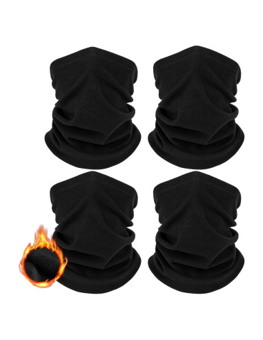 Paquete de 4 Calentadores de Cuello de Invierno Forro Polar Negro