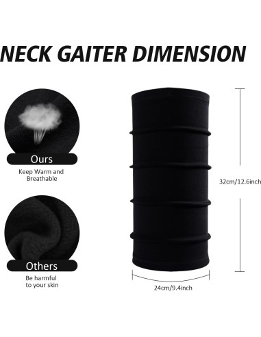 Paquete de 4 Calentadores de Cuello de Invierno Forro Polar Negro