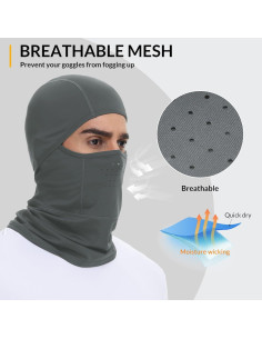 Baleaf Balaclava Máscara Facial Unisex Gris para Esquí y Motocicleta 2