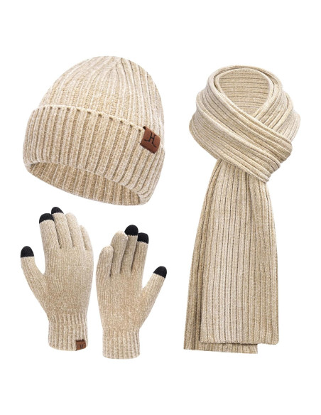 Conjunto de invierno para mujeres: gorro, bufanda y guantes táctiles Conjunto de invierno para mujeres: gorro, bufanda y guantes táctiles