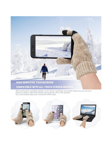 Conjunto de invierno para mujeres: gorro, bufanda y guantes táctiles