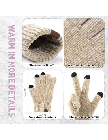 Conjunto de invierno para mujeres: gorro, bufanda y guantes táctiles