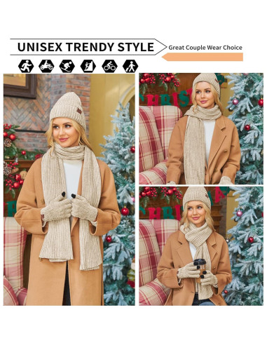 Conjunto de invierno para mujeres: gorro, bufanda y guantes táctiles