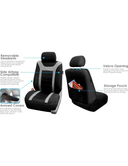 Fundas de Asiento de Coche FH Group Gris/Negro Ajuste Universal Fundas de Asiento de Coche FH Group Gris/Negro Ajuste Universal