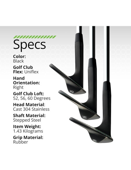 BombTech - Juego de Wedges de Golf 52, 56, 60 Grados - Negro BombTech - Juego de Wedges de Golf 52, 56, 60 Grados - Negro