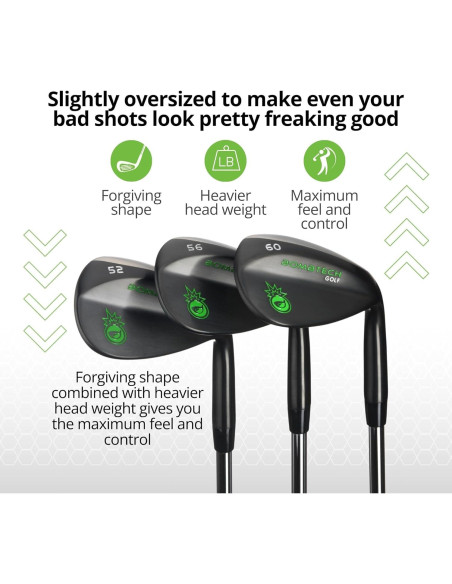 BombTech - Juego de Wedges de Golf 52, 56, 60 Grados - Negro BombTech - Juego de Wedges de Golf 52, 56, 60 Grados - Negro