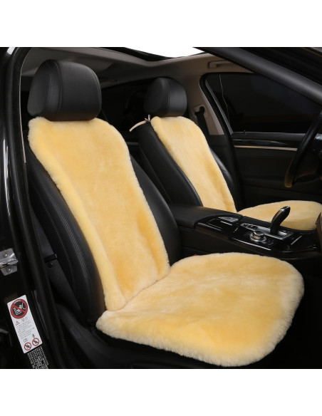 Funda de Asiento de Auto Dotesy de Piel de Oveja Beige Universal Funda de Asiento de Auto Dotesy de Piel de Oveja Beige Universal