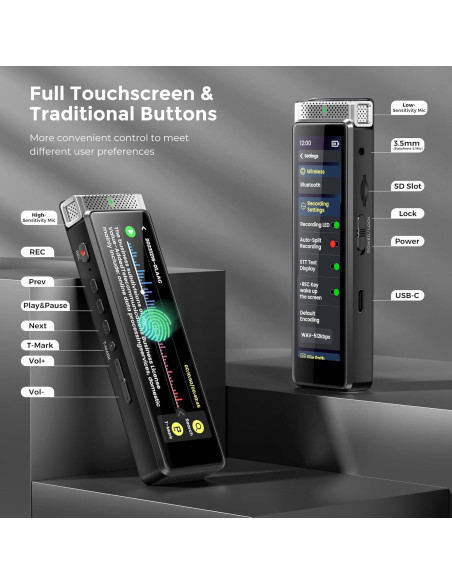 Grabadora de Voz Innioasis R1 72GB Pantalla Táctil y AI Grabadora de Voz Innioasis R1 72GB Pantalla Táctil y AI