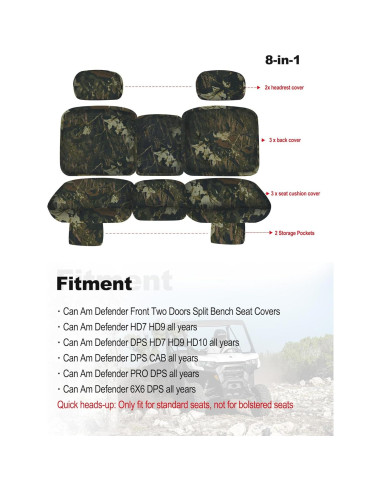 Funda de Asiento UTV ZIDIYORUO Camo para Can Am Defender 2016-2025