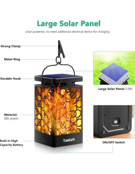 Luces de Antorcha Solar TomCare con Efecto Llama Parpadeante Luces de Antorcha Solar TomCare con Efecto Llama Parpadeante
