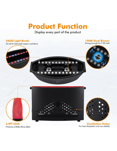 Lámpara de Fuego Artificial Ridgeyard 36 LED Efecto Llama 100W Lámpara de Fuego Artificial Ridgeyard 36 LED Efecto Llama 100W