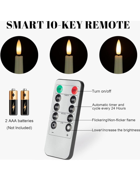 Velas Taper LED AFINETH 24.4 cm Sin Llama con Control Remoto Velas Taper LED AFINETH 24.4 cm Sin Llama con Control Remoto