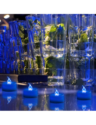 LANKER 24 Velas LED Tealight Sin Llama Azules para Decoración