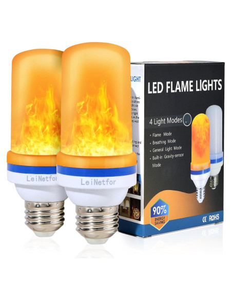 Bombillas LED de Efecto Llama LeiNetfor 4W 2Pack Amarillo Bombillas LED de Efecto Llama LeiNetfor 4W 2Pack Amarillo