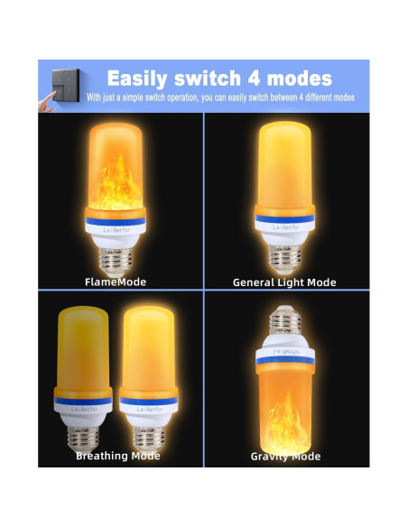Bombillas LED de Efecto Llama LeiNetfor 4W 2Pack Amarillo Bombillas LED de Efecto Llama LeiNetfor 4W 2Pack Amarillo