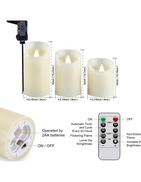 Velas LED Sin Llama Marfil 3pack con Control Remoto y Temporizador Velas LED Sin Llama Marfil 3pack con Control Remoto y Temporizador