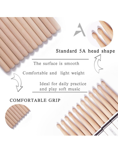 Baquetas de Madera de Arce 5A - 12 Pares para Percusión