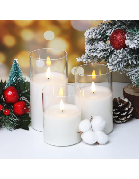Juego de 3 Velas LED Eywamage de Vidrio Transparente con Control Remoto Juego de 3 Velas LED Eywamage de Vidrio Transparente con Control Remoto