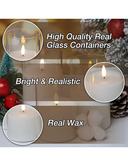 Juego de 3 Velas LED Eywamage de Vidrio Transparente con Control Remoto Juego de 3 Velas LED Eywamage de Vidrio Transparente con Control Remoto