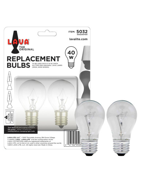 Bombilla de Reemplazo Lava 5032-6 40W Transparente 2 Unidades Bombilla de Reemplazo Lava 5032-6 40W Transparente 2 Unidades