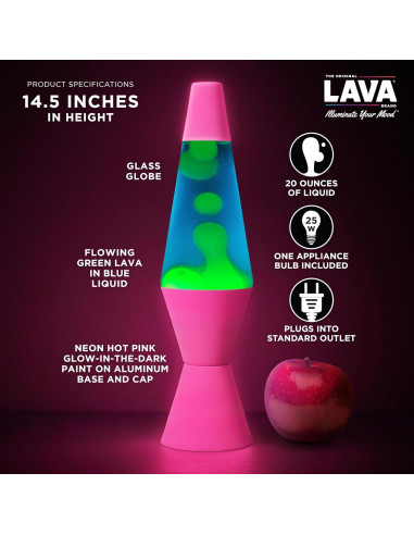 Lámpara Lava Original Rosa 14.5" - Movimiento Líquido Verde/Azul