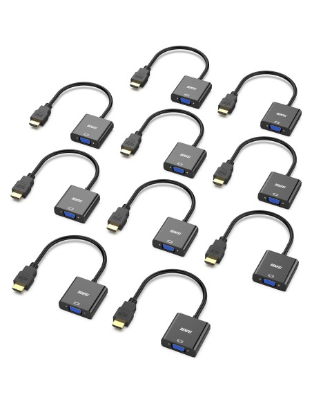 Adaptador HDMI a VGA Benfei 10 Piezas Negro 1080p Adaptador HDMI a VGA Benfei 10 Piezas Negro 1080p