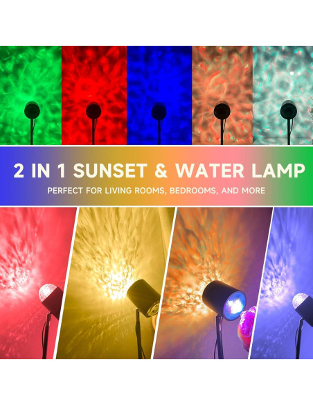 Lámpara Proyector de Atardecer y Agua Bizggco, Doble Cabeza, 400 Colores Lámpara Proyector de Atardecer y Agua Bizggco, Doble Cabeza, 400 Colores