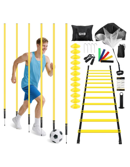 Conjunto de Entrenamiento de Agilidad GHB - Escalera 6.1m, 6 Postes, 12 Conos Conjunto de Entrenamiento de Agilidad GHB - Escalera 6.1m, 6 Postes, 12 Conos