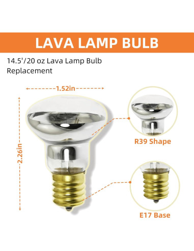 Paquete de 2 Bombillas de Lava R39 E17 25W para Lámparas