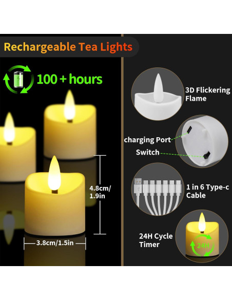 Juego de 12 Velas LED Recargables Yiamia con Control Remoto Juego de 12 Velas LED Recargables Yiamia con Control Remoto