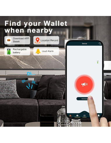 Billetera delgada con rastreador SMART LB - Negro, Bluetooth