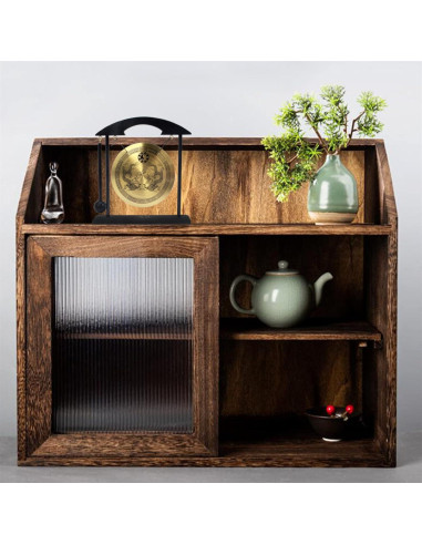 Gong de escritorio Feng Shui de latón con soporte de madera 21x19cm